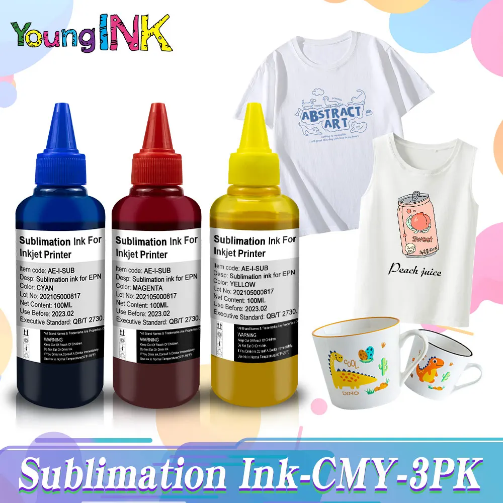 

3 Bottle 100ml Sublimation Ink For Epson S22 WF4630 WF4640 WF5110 Printers Heat Transfer Ink Heat Press refill ink kit Nylon