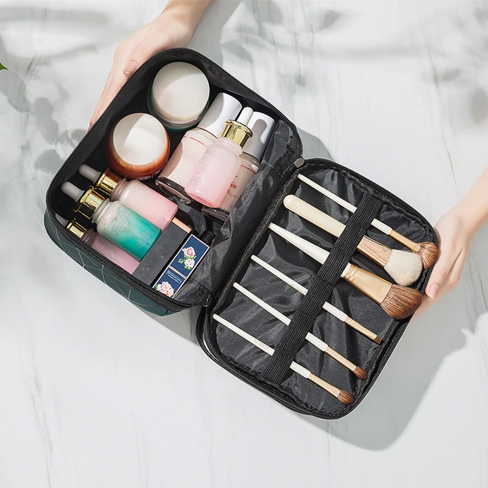 

Double Transparent Cosmetic Bag Large-capacity Rhombic Pattern Toiletry Bag Travel Care Product Females Storage MakeUp Cases