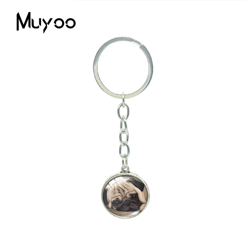 Новинка модный двухсторонний брелок для ключей с изображением милого мопса