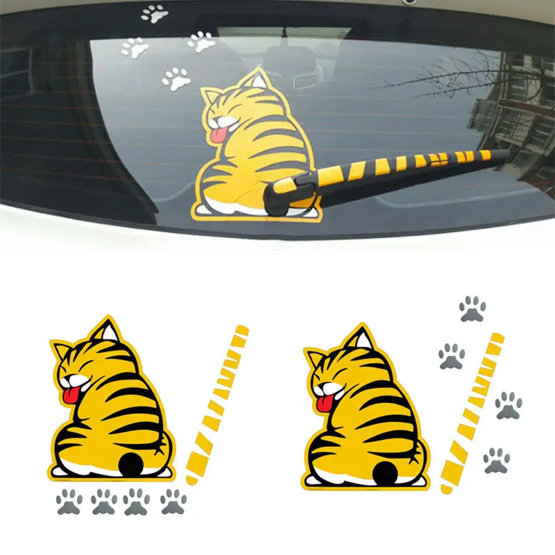 

Classic Creative Cat Moving Tail Paws Car Stickers Windshield Rear 3D Window Wiper Cartoon Car Decal Stickers Funny Exterior PVC