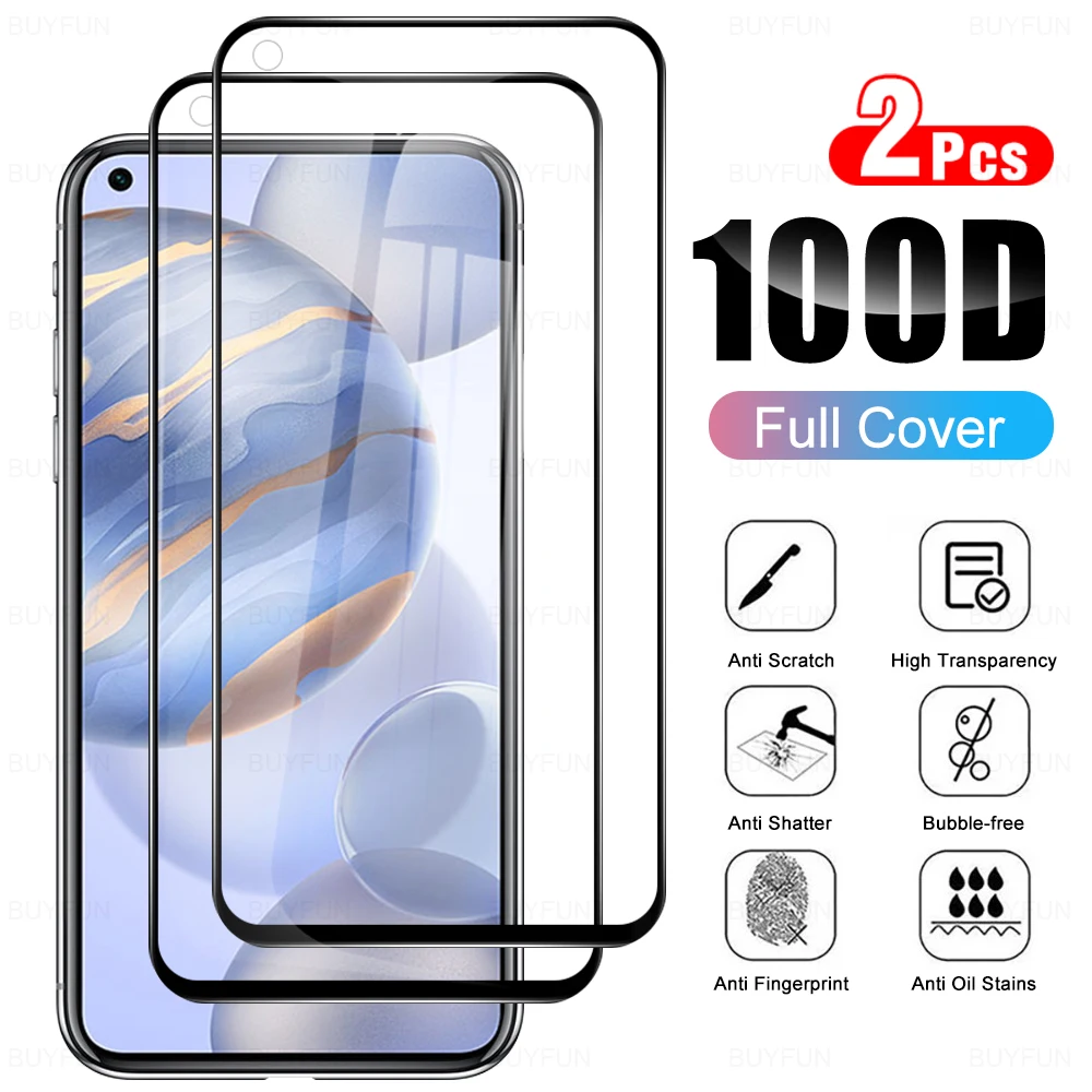 

2Pcs Black Tempered Glass For Honor 30 20 30s 20s 20i 20e 20lite Screen Protector 9H Safety Protective Front Film On v30 v20 pro