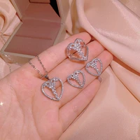 2022 new aaaa zircon love heart shape necklace ring earring three piece fashion wedding bridal jewelry jewelry set