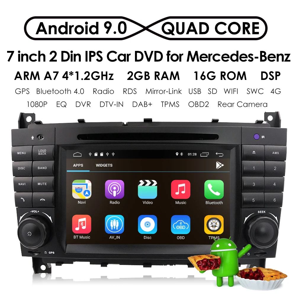 2 грамма Android9.0 2DIN CarDVD gps для Mercedes/Benz W203 W209 W219 a-класс A160 c-класс C180 C200 CLK200 Радио стерео 4G wifi DTV