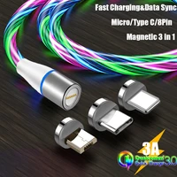 upgrade 3a magnetic usb cable led 3 in 1 phone cable magnet micro usb c type c charger cord for samsung xiaomi huawei honor zte