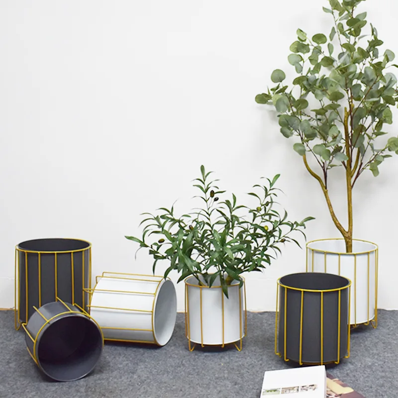 

Golden Wrought Iron Plastic Flowerpot Black White Flower Stand Basin For Home Decoration Small Big Plant Tree Potted Bonsai Pot