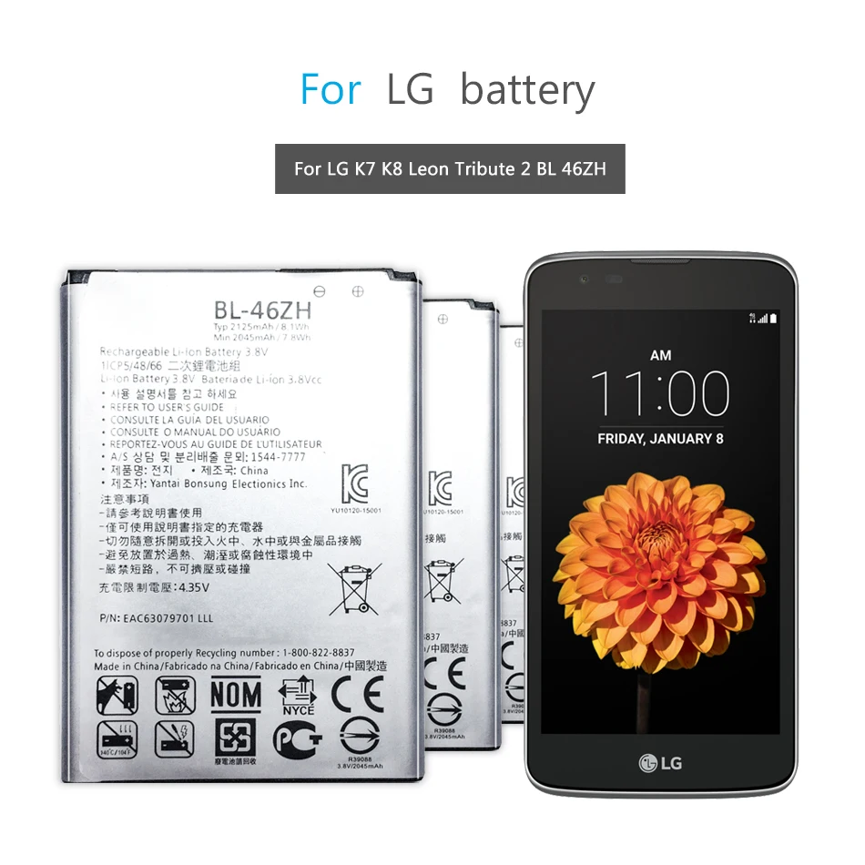 

BL-46ZH Battery For LG K7 K8 Tribute 5 AS330 K332 K350N K371 K373 K8V K89 LS675 LS675 M1 M1V MS330 US375 X21 Mobile Phone