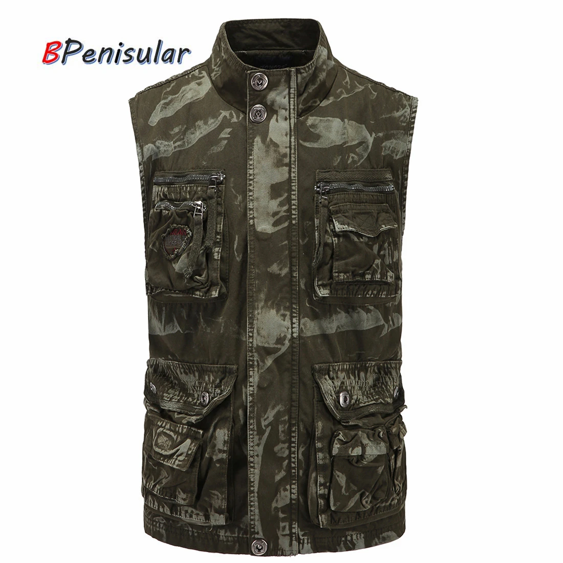 

2020 Spring Men Vest Military Tactical Cargo Sleeveless Jackets Camo Cotton Vest Men Stand Collar Waistcoats Travel Work Clothes