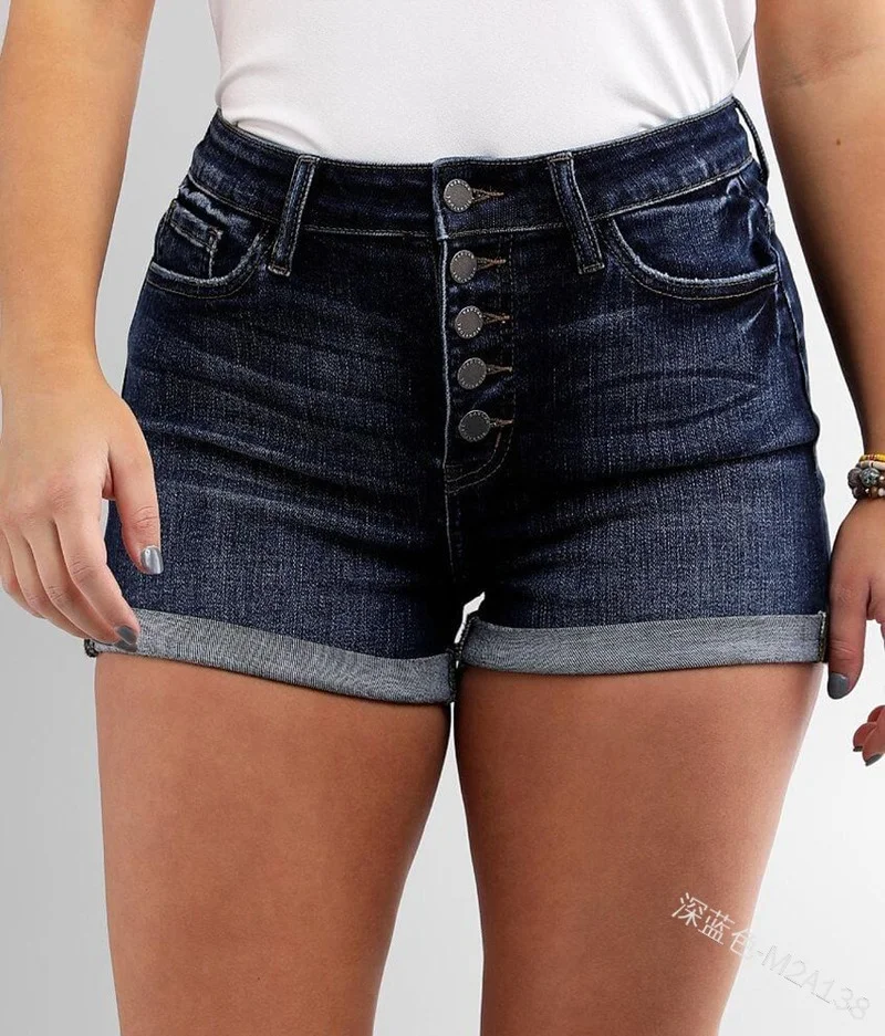 

WEPBEL Summer Women Denim Shorts Jean Shorts Vintage Short Pant for Female Dark Washed Denim Short Jeans