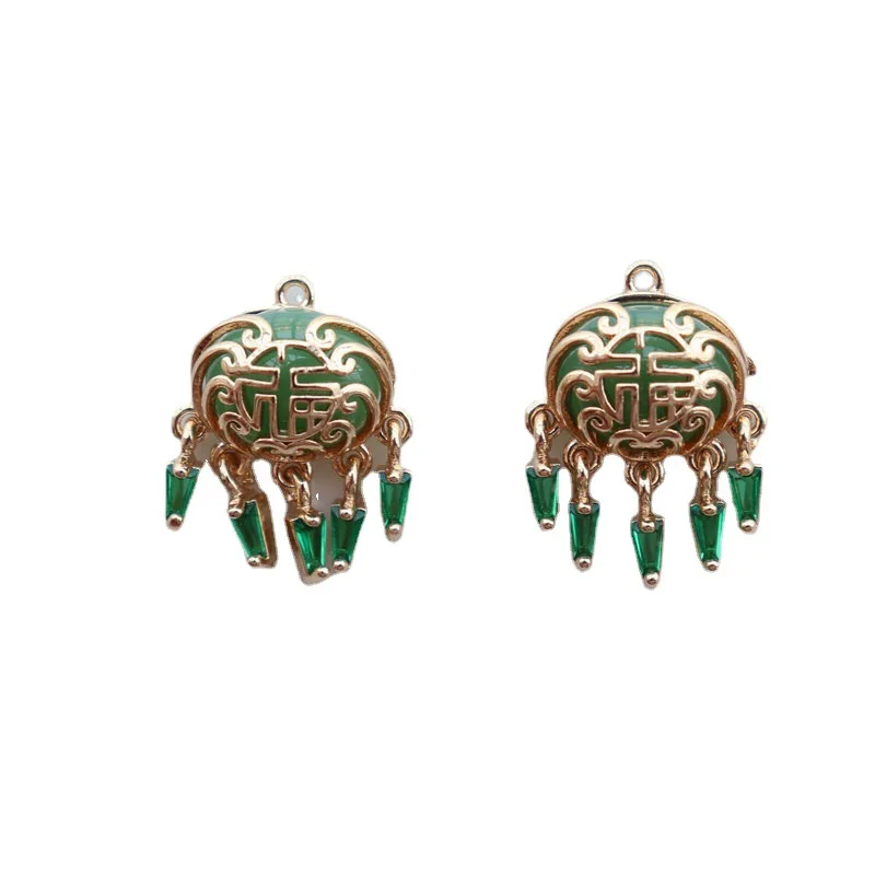 

Gold plated bronze Fu character Ping'an lock zircon tassel hanging palace hairpin is used for DIY, necklaces, earrings, accessor
