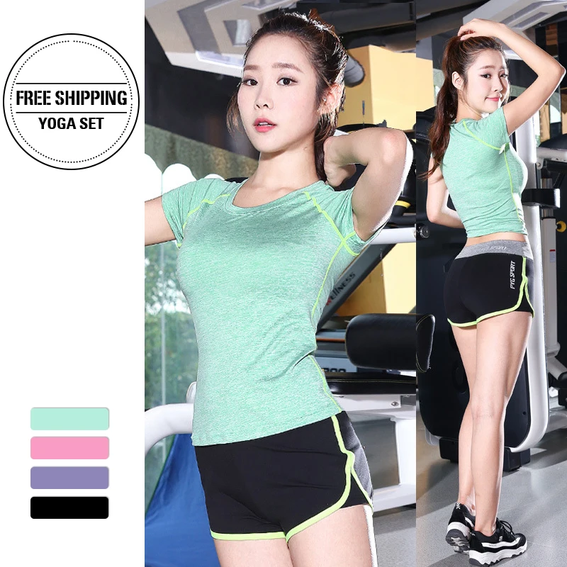 Футболка и шорты комплект из 2 предметов женский костюм для йоги одежда фитнеса