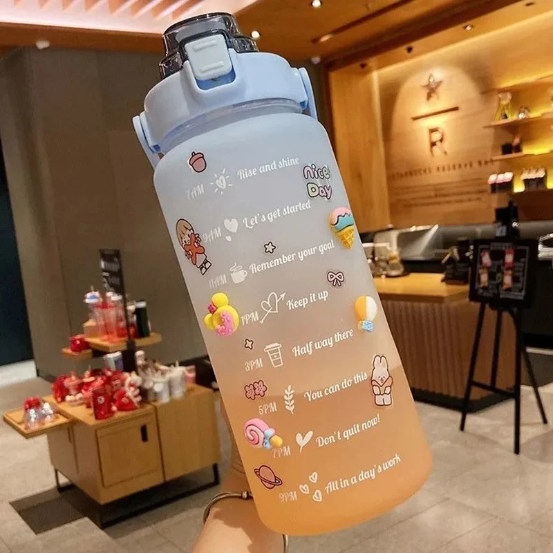 

2000ml Large Capacity Water Bottle Leakproof Outdoor Travel Exercise Portable Drinking Bottle With Straw Free Stickers Gifts