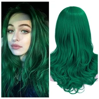 wignee long synthetic wigs green wavy middle part wig for women dailypartycosplay heat resistant natural glueless false hair