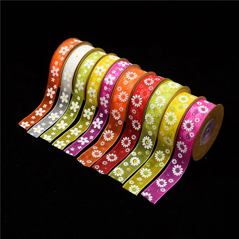 

11 Yards/Roll 15 20mm Daisy Flower Tulle Ribbon for DIY Handmade Craft Hair Bowknot Accessories Gift Wrapping Wedding Decoration