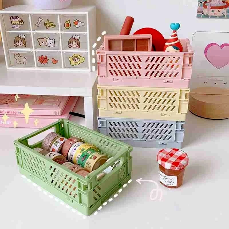 

Mini folding plastic debris storage box organizer organizer basket square household storage supplies desktop shopping basket