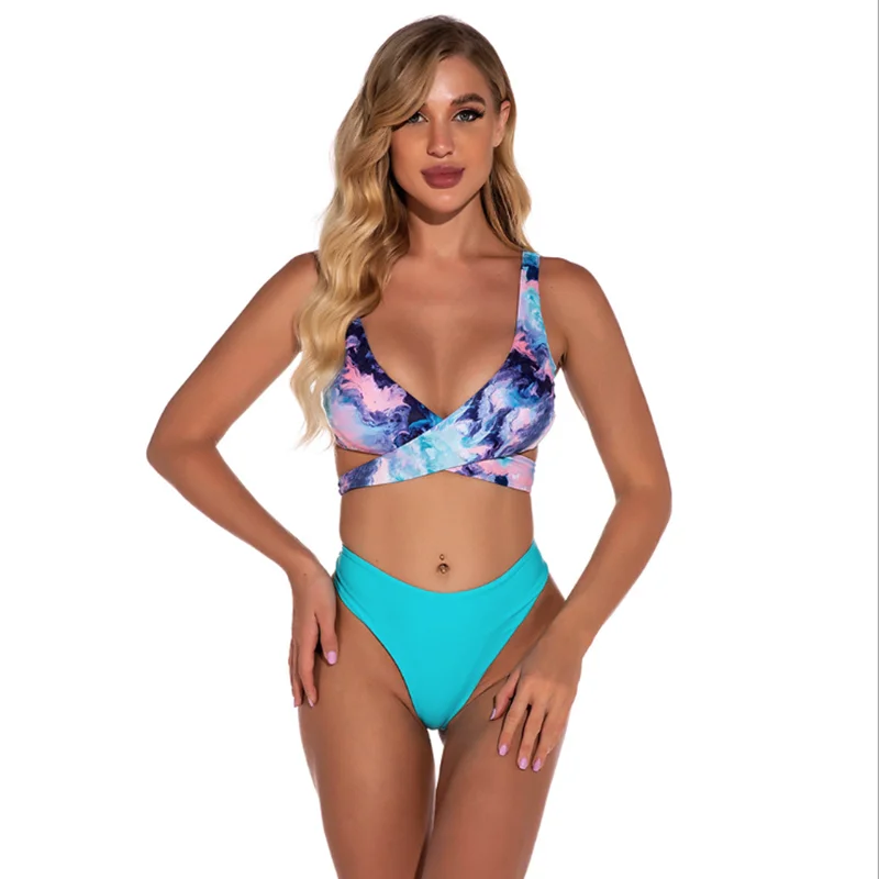 

Летний сексуальный комплект бикини, Женский раздельный купальник с высокой талией, пуш-ап, бандо, стринги, Бразильское бикини, купальник