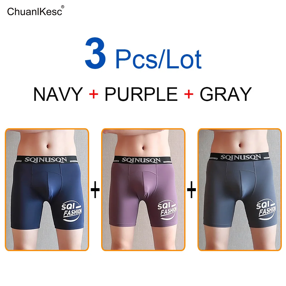 3 Pcs/Lot Viscose Fibre Fabric Long Panties Running Shorts Cold And Refreshing To Prevent Leg Injury Fashionable Underpants