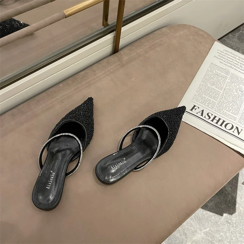 

Женские шлепанцы с острым носком, Туфли Мэри Джейн на квадратном каблуке, лето 2021