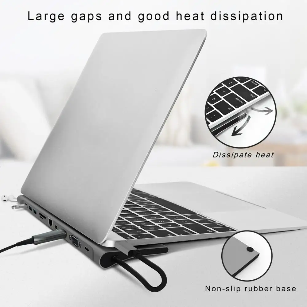 Док станция для ноутбука USB C несколько портов с HDMI/VGA/SD/TF/Mini DP/RJ45/USB 3 0/Аудио/Type