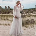 ТРАПЕЦИЕВИДНОЕ Тюлевое свадебное платье в стиле бохо es 2021, кружевное пляжное платье невесты с рукавами-фонариками и аппликацией, официальное длинное свадебное платье в стиле кантри