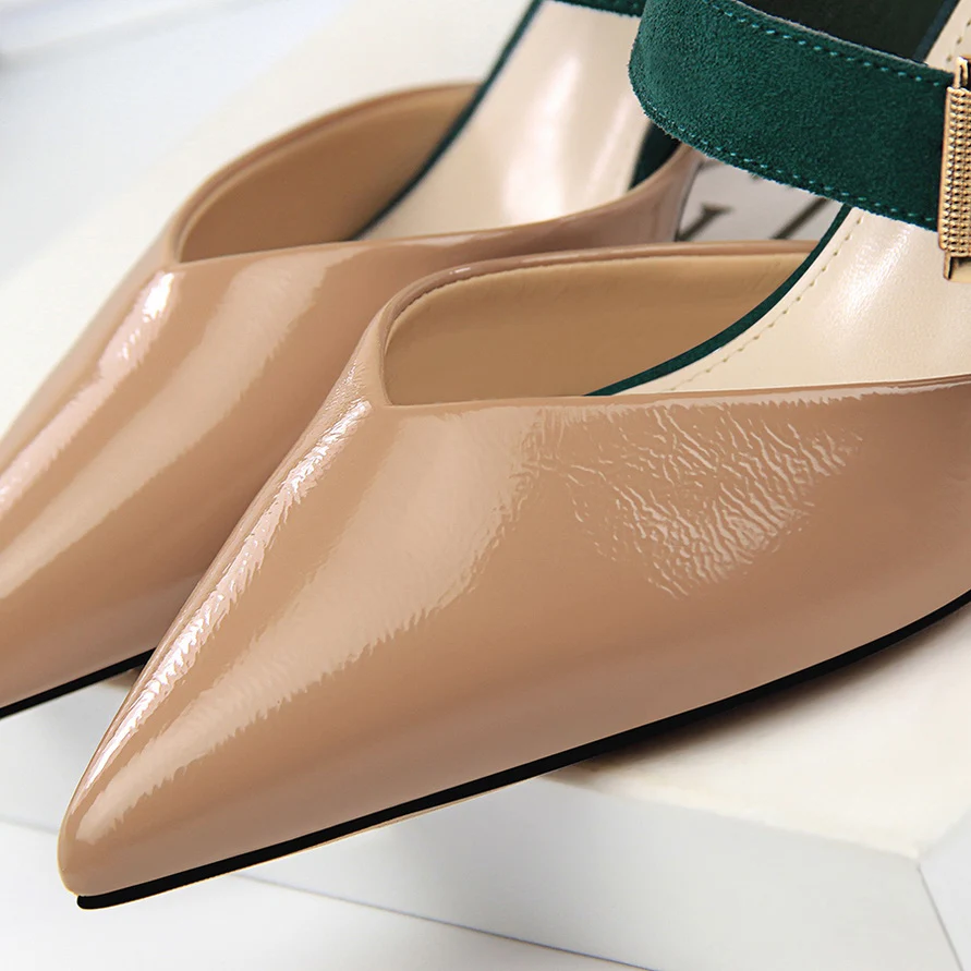 Женские туфли без задника на каблуке 6 см повседневные шлепанцы желтого и