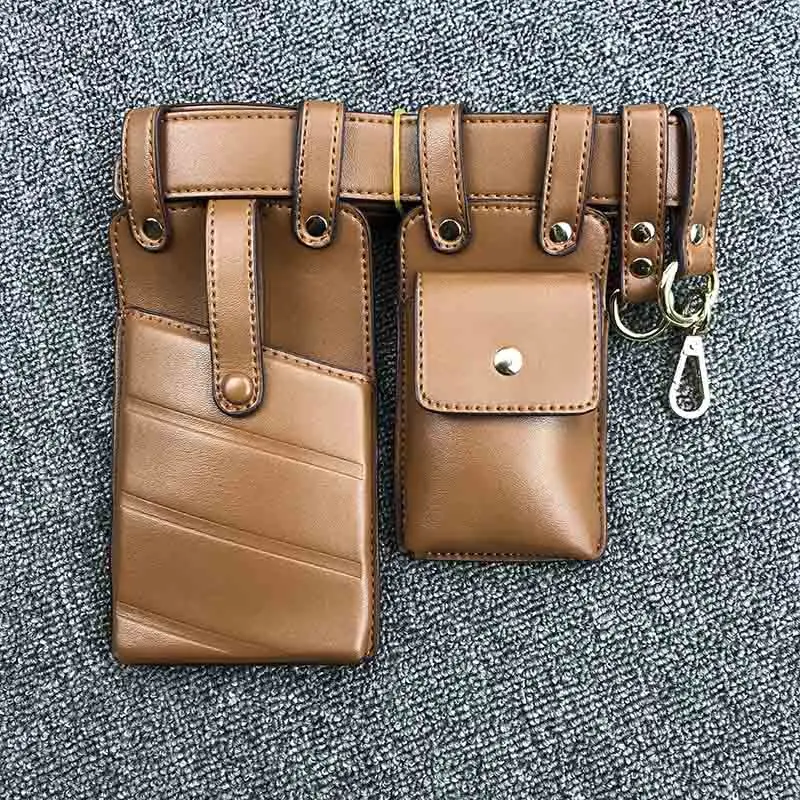 Коричневый New Women Waist Bag Leather Waist Belt Bag Crossbody Chest Bags Girl Fanny Pack Small Phone Pack shoulder Strap Packs Female - Цвет: Коричневый