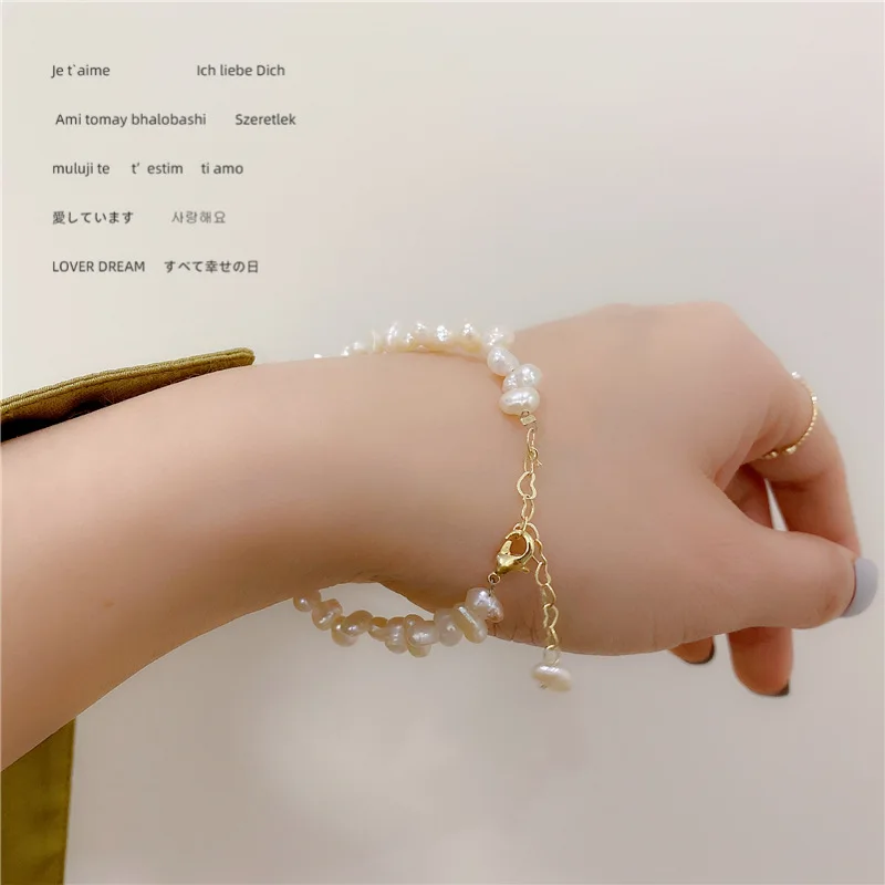 

2020 New Korean Vintage Bracelet Natural Geometric Pearl String Bracelet Handmade Single Bracelet Females Jewelry Accessory