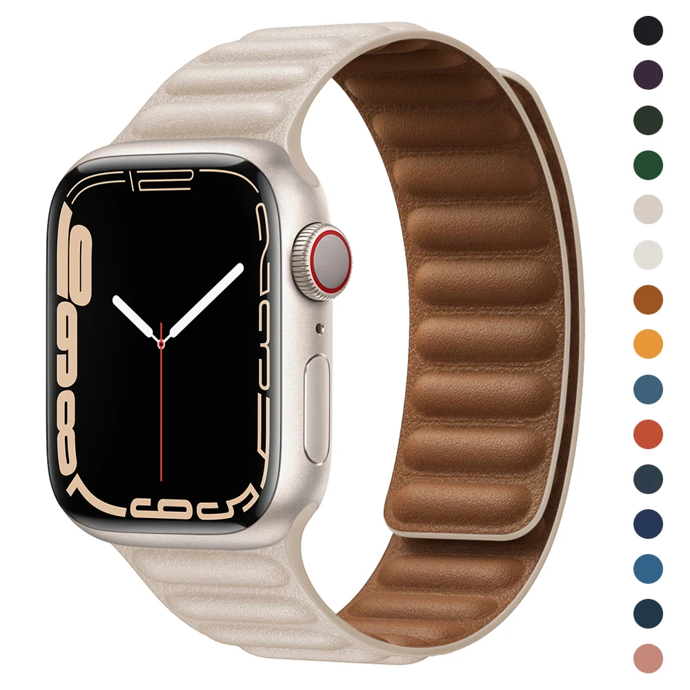 

Leather Link Loop Band - Starlight for Apple Watch Series 7 41mm 45mm 6 SE 5 4 3 38mm 40mm 42mm 44mm Wrist Strap