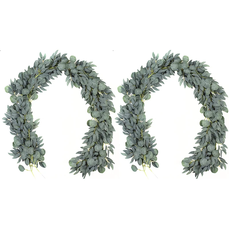 

Promotion! 2 Pcs Artificial Eucalyptus Garland with Willow Vines, 6.5inch Long Faux Eucalyptus Garland Greenery