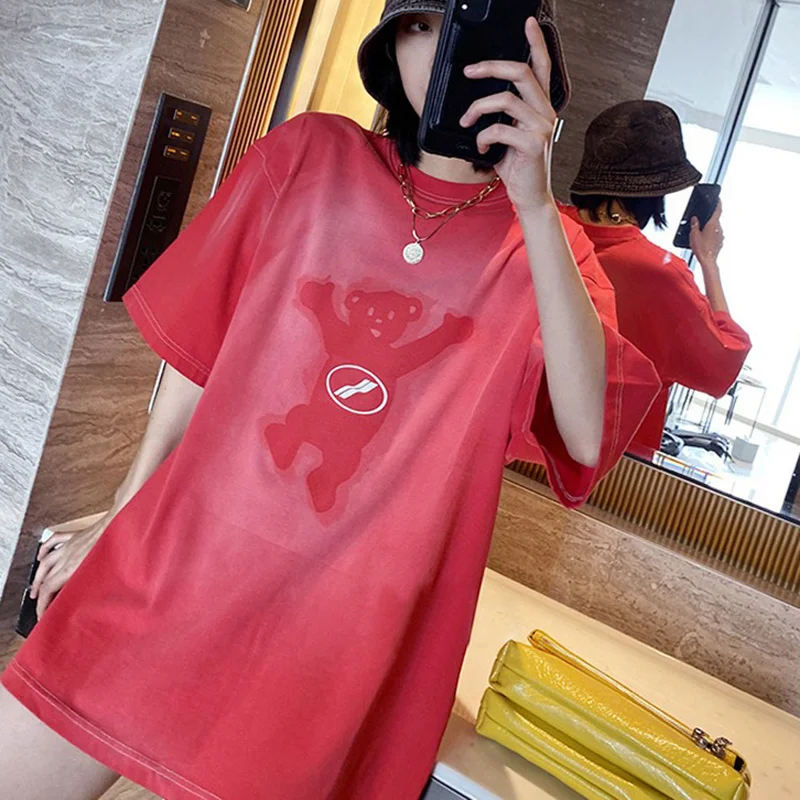 

Футболка женская летняя большого размера с принтом медведя