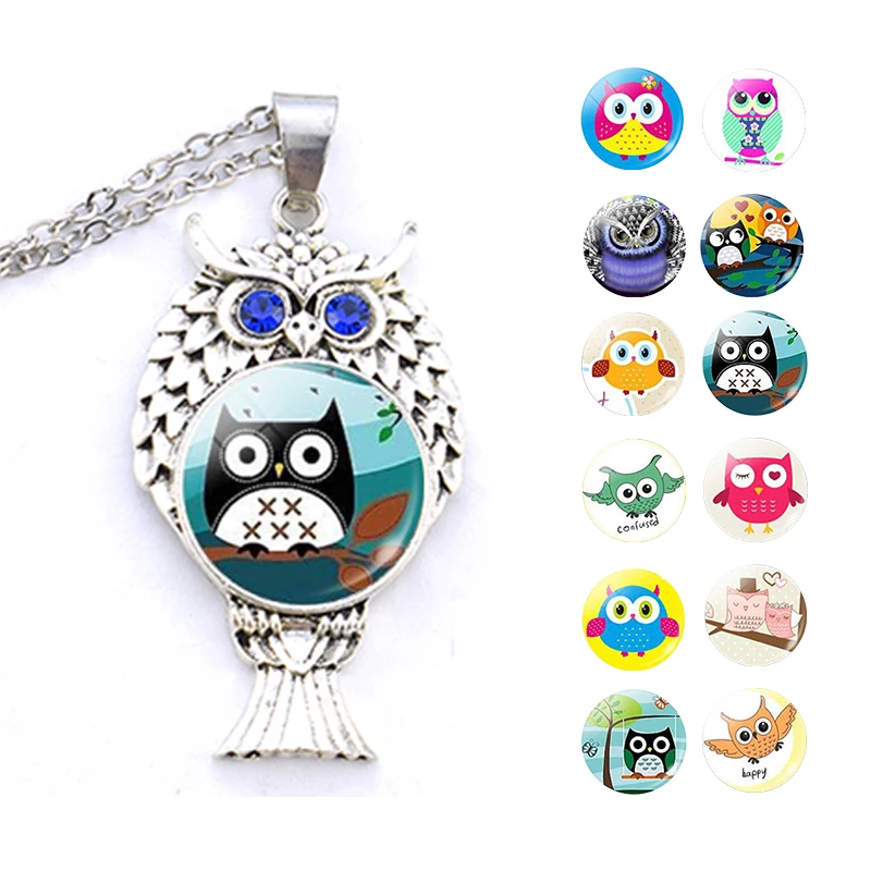 

Cartoon Owl Glass Cabochon Necklace Owl Shape Pendant Fashion Jewelry