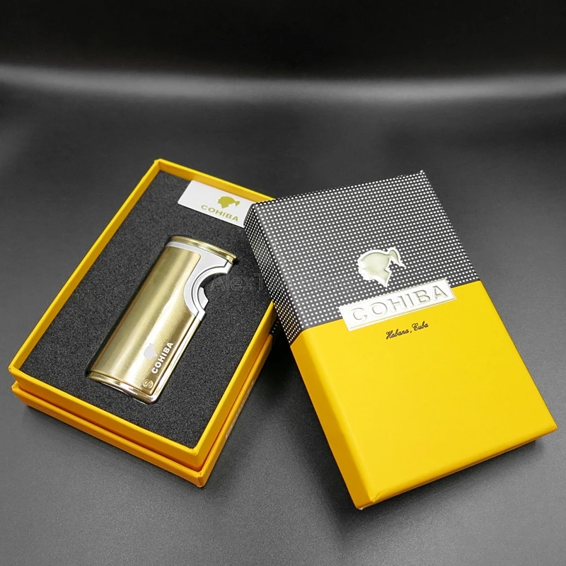 Зарядное устройство COHIBA для индукционной ветрозащитной зажигалки для сигар 3 пламенный струйный фонарь зажигалки металлическая зажигалка для прикуривателя со встроенным портсигар