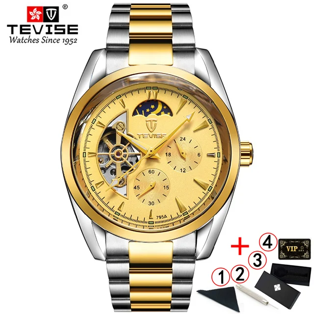 gold gold box TEVISE автоматические часы Tourbillon механические часы мужские часы деловые наручные часы Мужские часы со скелетом montre homme - Цвет: gold gold box