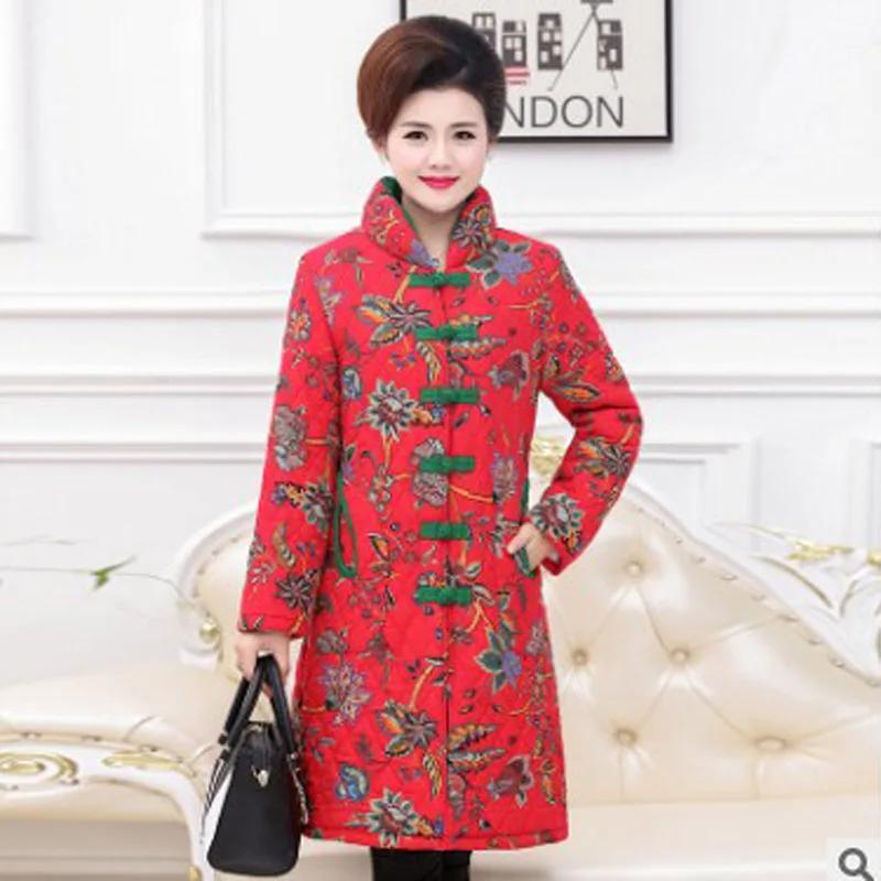 Женская зимняя одежда среднего возраста Национальный ветер бархатная хлопковая