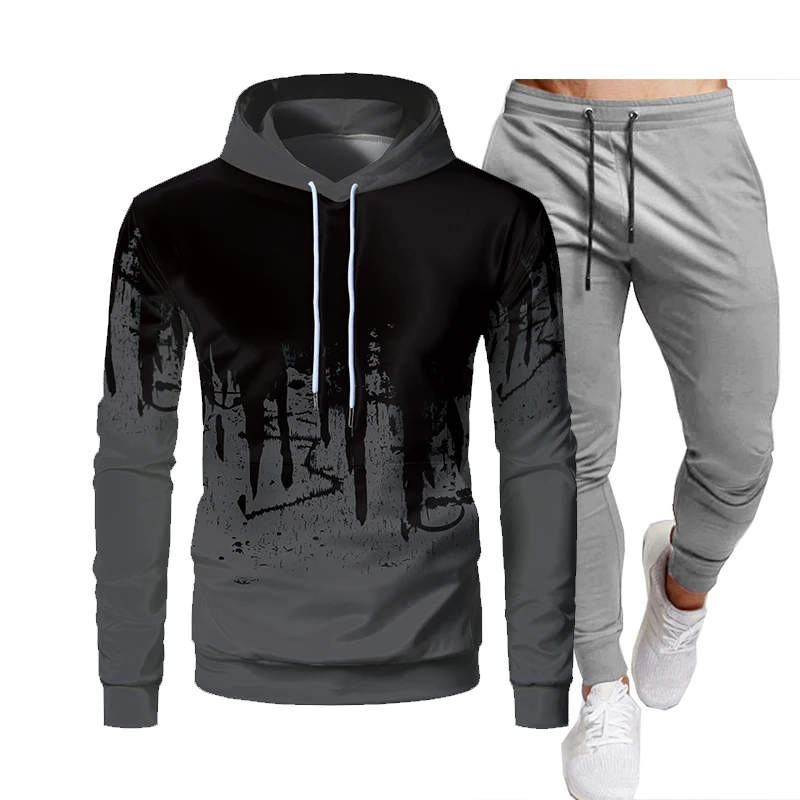 

New Men's Sports Suit Autumn And Winter Hoodie Long SleeveTwo pieces Men's Casual Suit Fitness Jogging Sports Pants Suit
