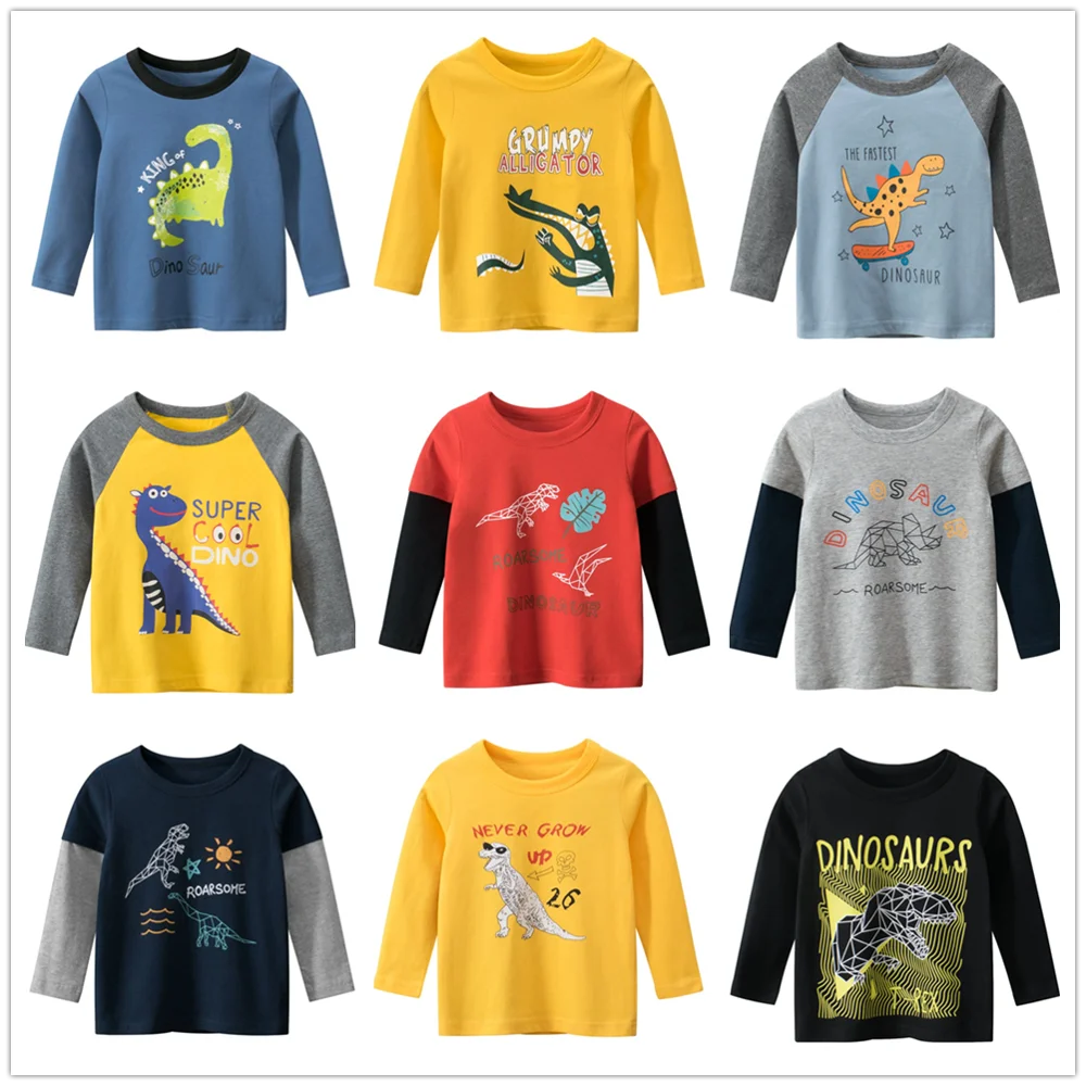 

2022 Spring Children T-Shirts Clothes Dinosaurs Long Sleeve Tops Baby Boys Girls Tees Bottoming Shirts Children Tees Tops