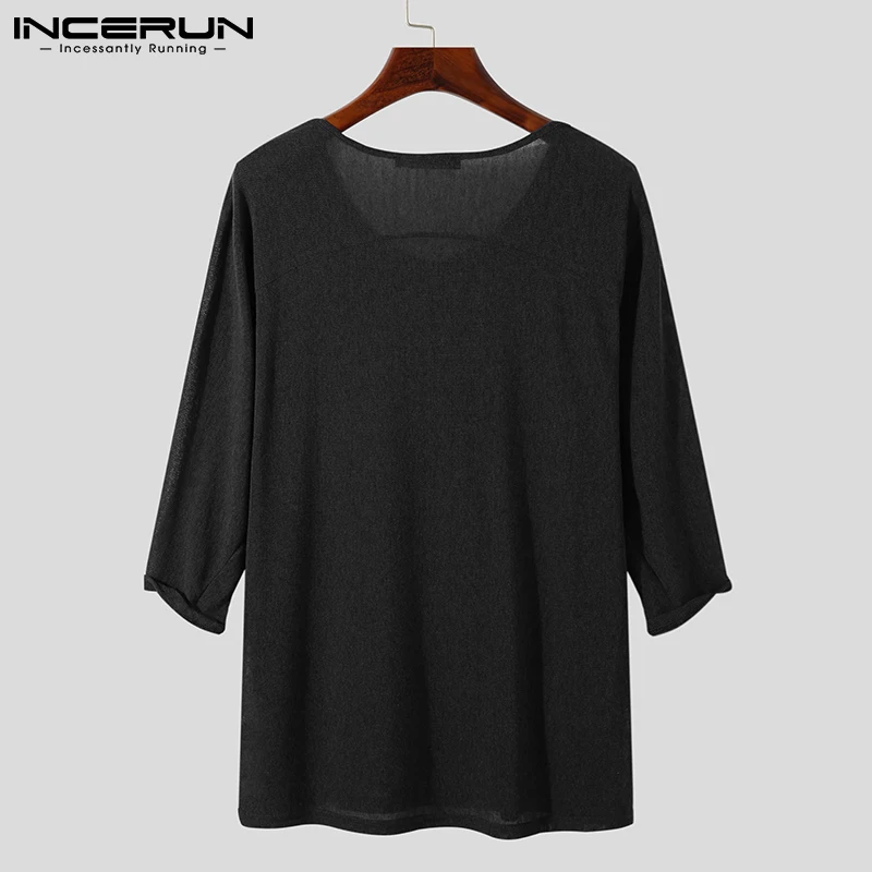 2022 Мужская футболка с V-образным вырезом и рукавом 3/4 однотонная уличная одежда