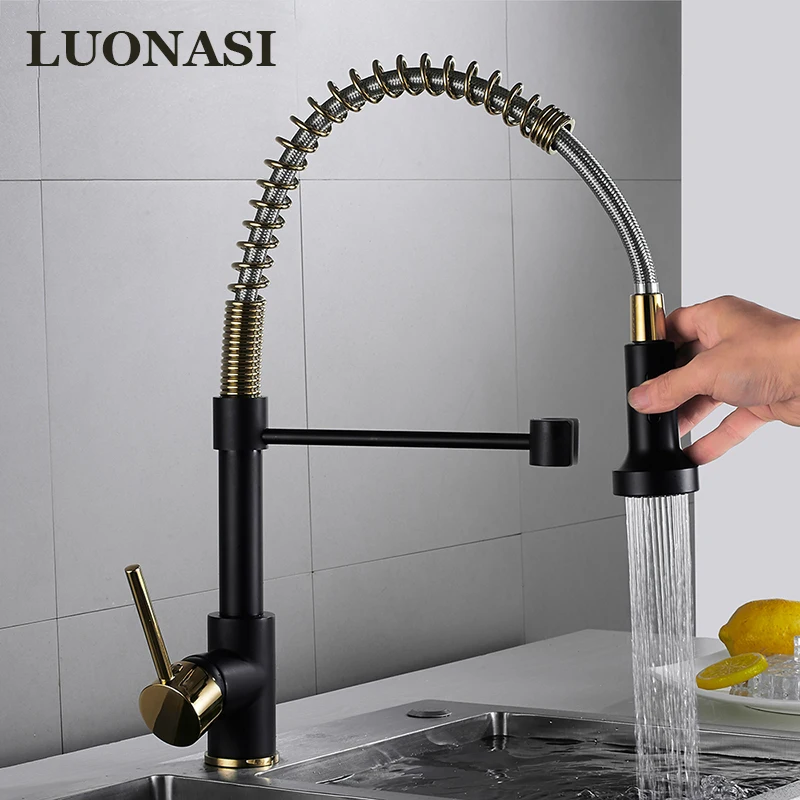 

Черный матовый кухонный кран, установленный на палубе, смеситель с вращением на 360 градусов, распылитель потока, насадка для кухонной ракови...