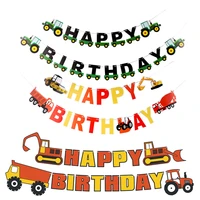happy birthday banner farm theme tractor cupcake toppers construction vehicle garland birthday party decoration party banner