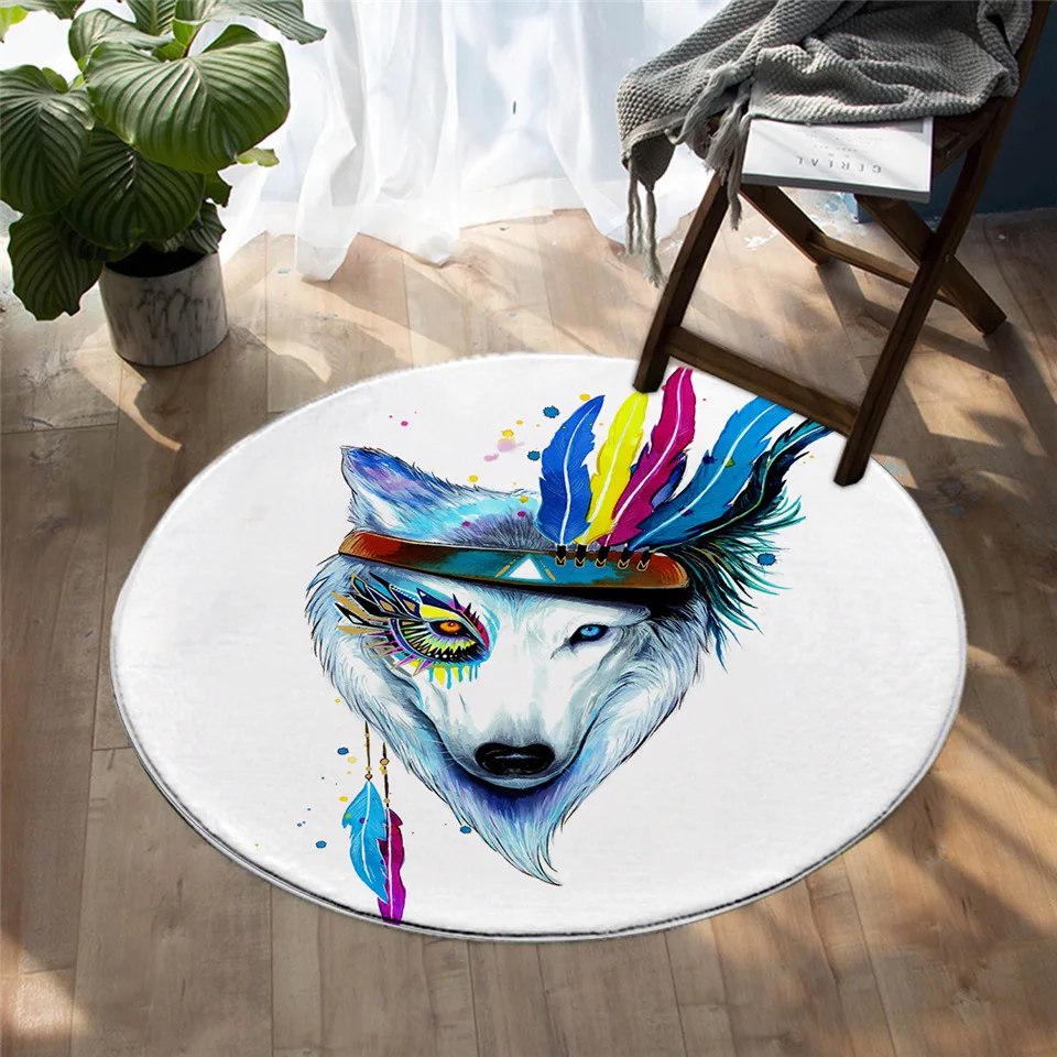 Wolf Galaxy от Pixie Cold Art круглый ковер Луна ребенок черный коврик для спальни белая лиса напольный коврик планета Нескользящая алфомбра 150 см