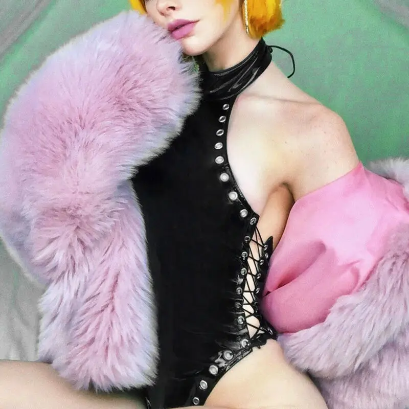 Боди с ремешками женский Облегающий комбинезон из искусственной кожи повязкой