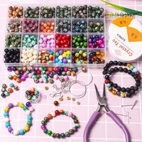 acrylic glass gemstone decorative pattern bead kit with wood chakra lava bead spacer round beads for jewelry making diy bracelet