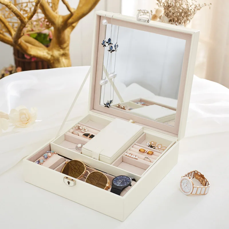 

First Decorative Box Female European Princess Korean Large-capacity Lock Jewelry Necklace Ring Box Multi-Layer Dressing Case