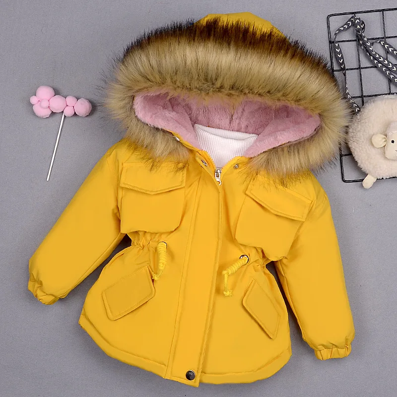 

Plus Fur Warm Toddler Children's winter girl's cotton padded clothes baby's thickened cotton padded coat Baby Girl Denim Jacket