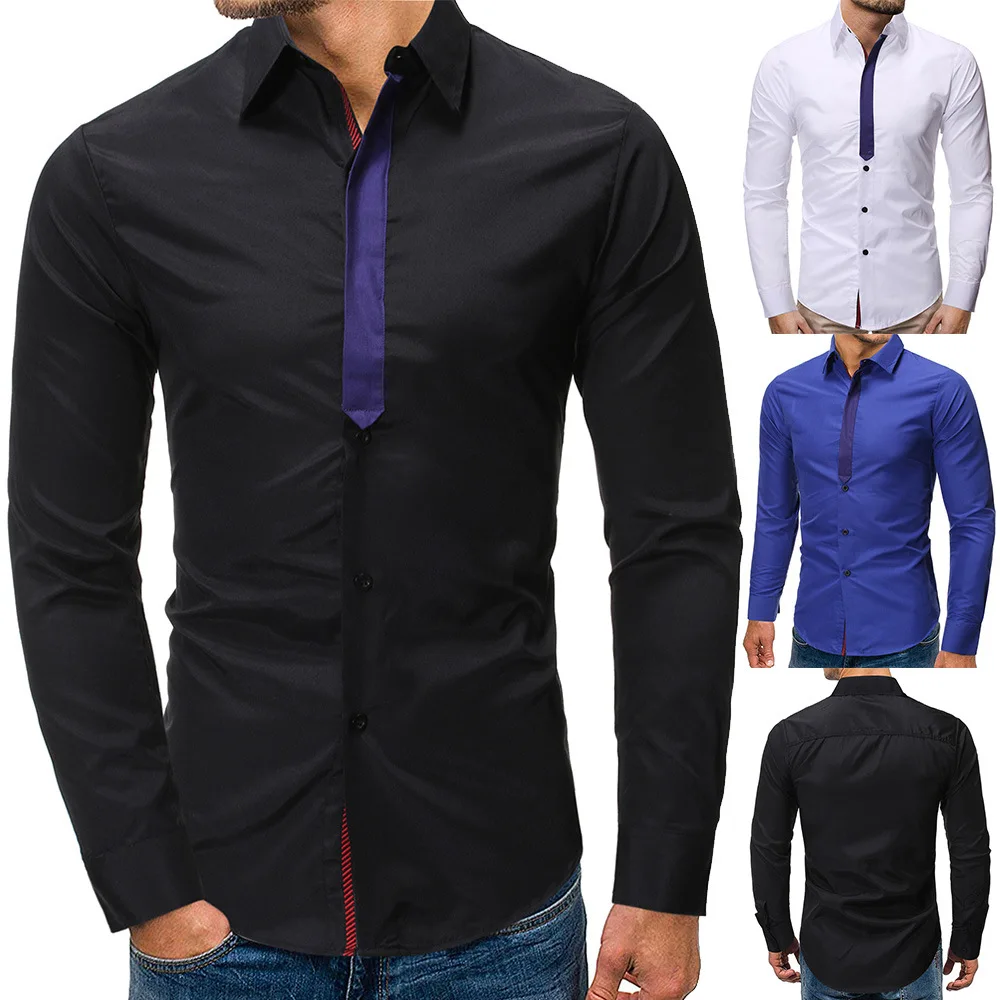 

Men's brand new creative personality casual fashion business long sleeve stitching shirt hawaiian shirt shirt men