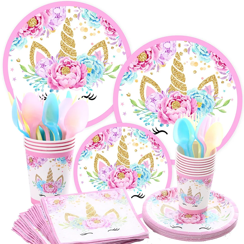 Вечерние салфетки для стаканчиков в стиле единорога одноразовая посуда девочек