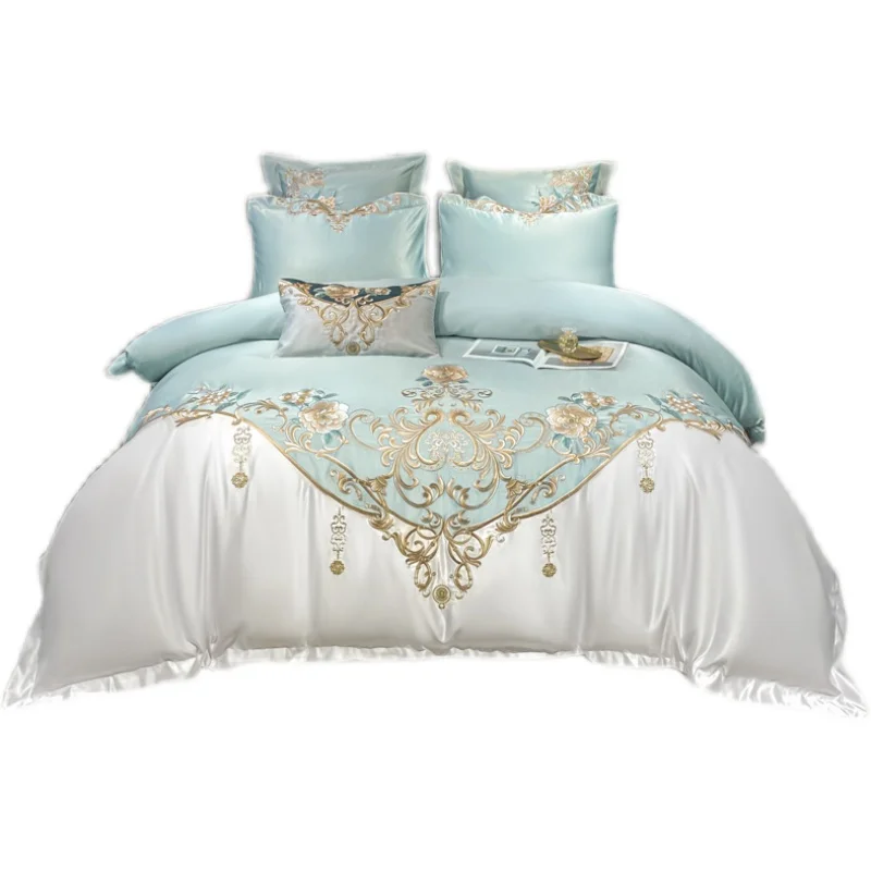 

European style four-piece cotton small fresh cotton embroidery light luxury wind ice silk quilt cover sheet summer bedding