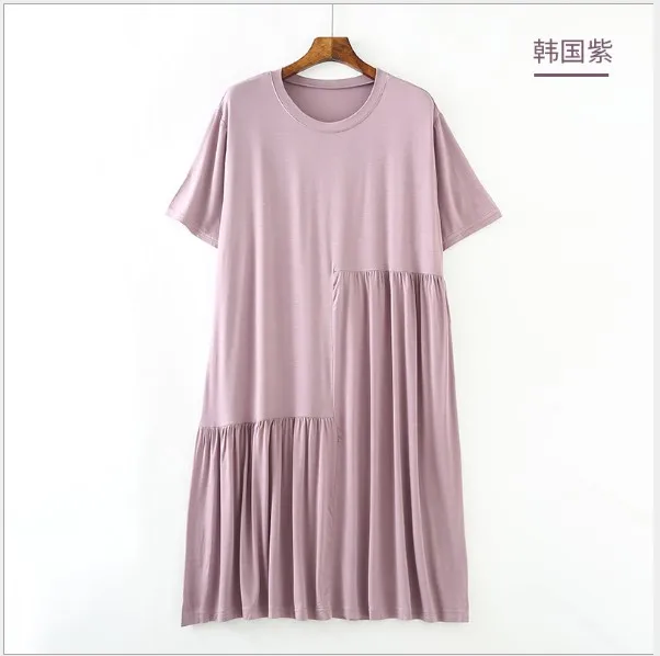 Fdfklak Summer New Ladys Modal Nightgown Nightie Long Home Dress Sleepwear Fat MM Night Shirt Short Sleeve Loose Nightwear