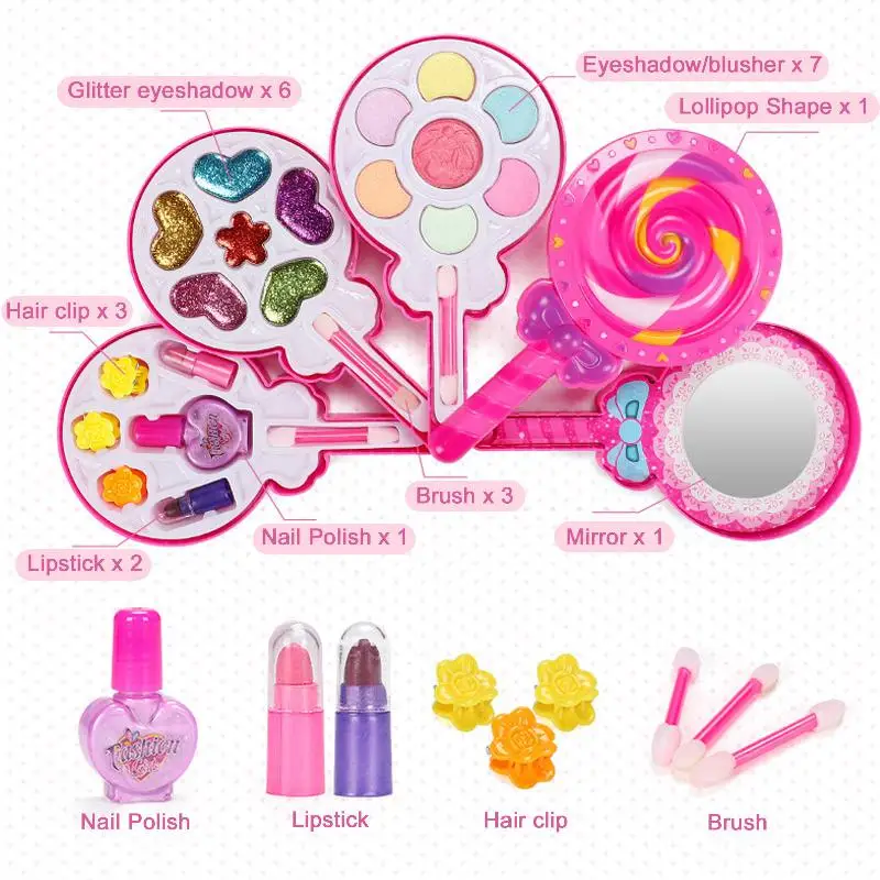 

Girls Makeup Set Lollipop Shape Safety Washable Cosmetic Pretend Play Toys Kit for Kids Birthday Christmas New Year Gifts