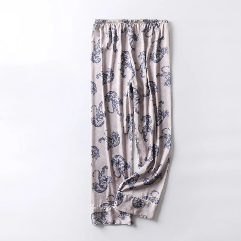 pants 6 Атласная Ночная рубашка мужской летний тонкий купальный халат Тигр Ночная рубашка свободный Свадебный халат шелковистый длинный рукав Sleeprobe размера плюс домашняя одежда - Цвет: pants 6