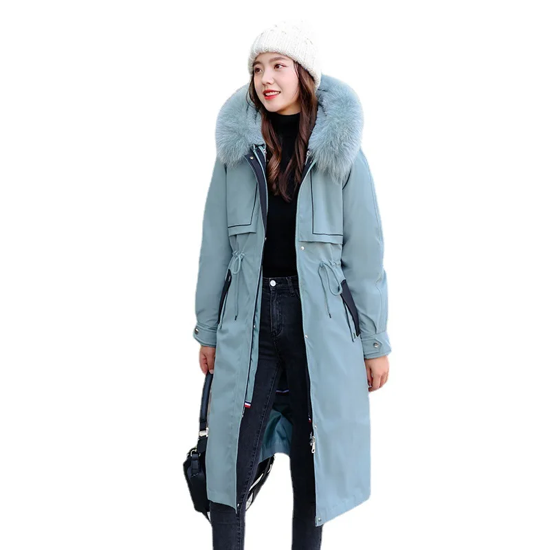 2021 Women Loose Puffer Parkas Ladies Oversize Outwear Winter New Fur Collar Long Padded Jacket Thick Hooded Cotton Padded Coats